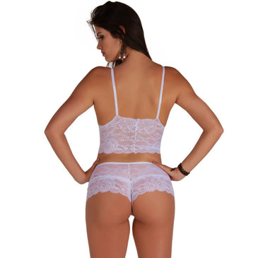 Conjunto Paixão Lindo conjunto de duas peças, toda em renda, calcinha caleçon bicomposta com lindos laços decorativos Confeccionado em Renda de toque suave 82% Poliamida e 18%... 