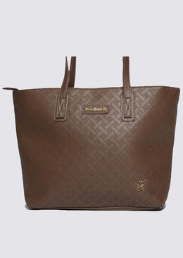 Shopping bag com fechamento em zíper. Feita em material sintético monocor com gravação baixo relevo. Metais em banho ouro light da mais alta qualidade.SKU: BO21476... 