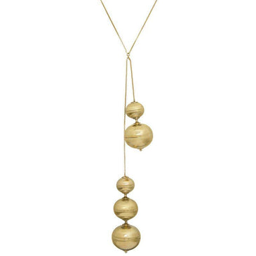   Colar gravata com pingente duplo de bolas pequena 18,12mm, média 24,32mm e grande 28,48mm folheado ouro 18k com corrente veneziana 50cm mais 7cm de... 