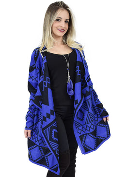 Kimono lã com bico estampas geométricas, modelagem despojada INVERNO 2018/2019TAMANHO ÚNICO.      CONFECCIONADO EM 100% ACRÍLICO.              