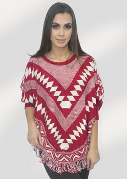Poncho Assimétrico duas Cores Franja Barra Composição 100% Acrilico  