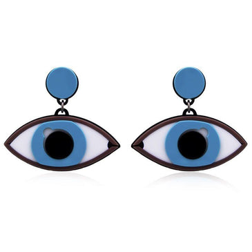Brinco de de acrílico com base redonda e Olho Grego Azul. Dimensões:-Peso 10,5 gramas-Tamanho 6,5cm L X 5,6cm A-Cores: Branco, azul e preto.SKU: BRD0392 