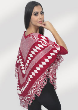 Poncho Assimétrico duas Cores Franja Barra Composição 100% Acrilico  