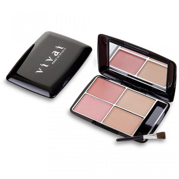 Kit Blush Vivai com 4 cores 1004.1.1 Itens Inclusos:- 4 cores de blush;- 1 pincel para blush;- Estojo, com espelho interno.  Res. ANVISA 343/05* As... 