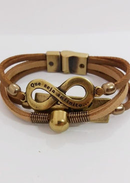 Pulseira Infinito - Love. DESCRIÇÃO DO PRODUTO:Marca: FEITO A MÃO BIJUTERIAS FINASMateriais:  couro sintético tipo camurça nas cores rose e marrom, metais banhados na cor ouro velho,... 