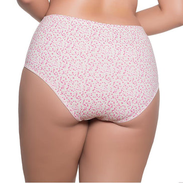 Calcinha alta em cotton estampado, elástico biquinho nas pernas e 
embutido na cintura, um modelo clássico desenvolvido para dar conforto e
 segurança. 