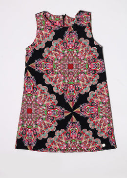 Lindo vestido preto, estampado na cor rosa com figuras geométricas.SKU: V239Composição: 97% Poliéster | 3% Elastano TABELA DE EQUIVALÊNCIA TAMANHO EQUIVALE A: P 0 a... 