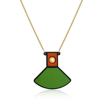   Colar  Fiorella, folheado a ouro 18k. Pingente geométrico em acrílico e cordão de metal. Cores: Verde e laranja Marca: LE DIAMOND SKU: CLD0591 Comprimento... 