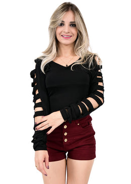 Blusa cropped manga longa com tiras liza modelagem ajustada ao corpo,  proporcionando qualidade, alta durabilidade e um caimento perfeito. CONFECCIONADA EM 96% VISCOSE 04% ELASTANO.TAMANHO ÚNICO.   ... 