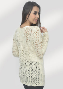Blusa Trico Longuete Rendada Composição 100% Acrílico 
