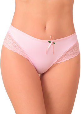 Calcinha em microfibra lisa em modelagem tradicional com detalhes em renda na frente acrescentando delicadeza e beleza à lingerie, com elástico sanduíche macio e lacinho... 
