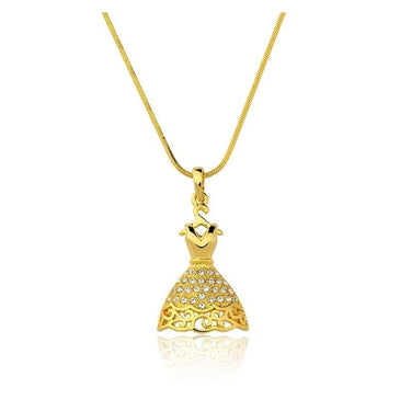 Colar Le Diamond Vestido Dourado. Em metal folheado em ouro 18k com pingente de vestido com 21 pedras de strass. Características:- Marca: LE DIAMOND- Referência:... 