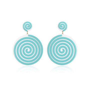 Brinco  Aspiral Turquesa. Com base em círculo de acrílico, sobreposto por aspiral de acrílico. Cores: Azul turquesa e branco acetinado.Tamanho: 7,5cm 