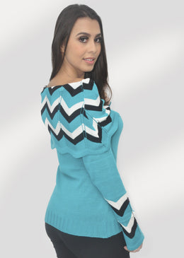 Blusa Tricô Manga e Gola Listrada Composição 100% Acrílico 