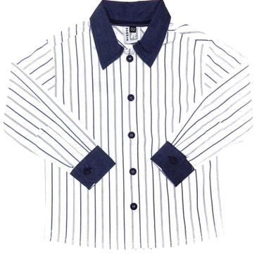 Camisa Manga Longa Listrada Vertical Branco - Informções:  - Cor: Branco- Composição: 65% Algodão  33% Poliéster  2% Elastano- Lavagem: Lavar a mão ou máquina, não... 