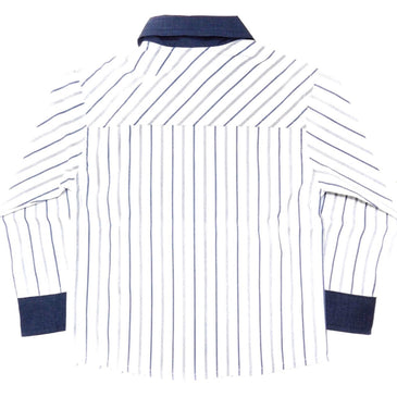 Camisa Manga Longa Listrada Vertical Branco - Informções:  - Cor: Branco- Composição: 65% Algodão  33% Poliéster  2% Elastano- Lavagem: Lavar a mão ou máquina, não... 
