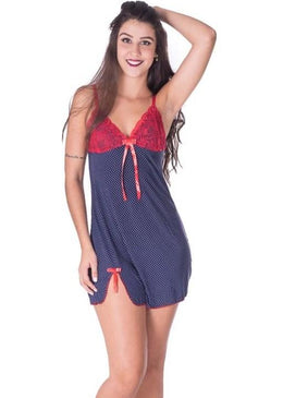 Camisola confeccionada em liganete estampada com detalhe em renda no bojo. Alças fixas com regulagem de tamanho, tem abertura em uma das laterais na altura... 