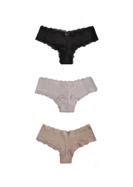 Kit 03 contendo calcinhas glamour em rendaLinda calcinha em Microfibra e Elastano com Renda Glamour em Poliamida e Forro de Algodão.Sensual, confortável e anatômica.Composição: 90%... 