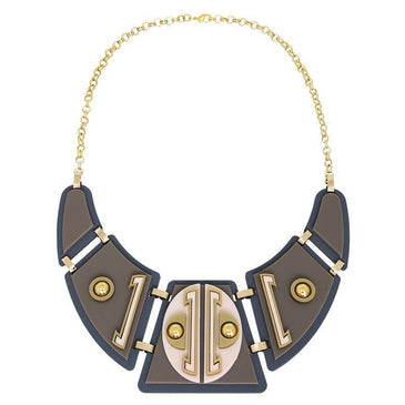 Colar de Acrílico Carlota com acabamentos em metal folheado a ouro 18k, acrílico com formas geométricas,  corrente de metal. : Marrom, cinza, rosa e dourado.Características:-... 