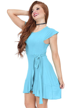 Vestido curto com babados e cinto do próprio tecido super moderno última tendência da moda Composição: 96% Viscose 04% Elastano              