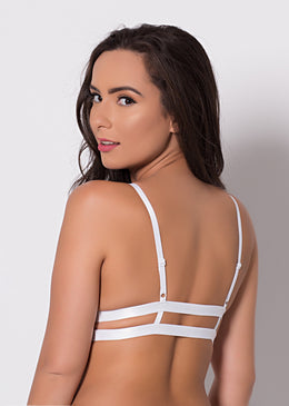 Sutiã sem bojo, todo confeccionado em renda com tule  no busto. Strappy  de tiras finas na parte frontal e 2 tiras  nas costas.Alças reguláveis para... 