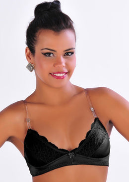 Soutien de lingerie com renda no seio, modelo básico, sem bojo, sem arco, com alças de silicone finas, reguláveis e não removíveis e laço. As... 