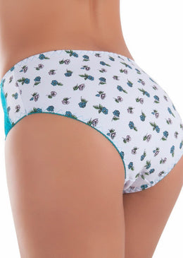 Calcinha confeccionada em algodão estampado, com um lindo detalhe de renda na lateral. Composição: 92% Algodão 08% Elastano Forro 100% Algodão 