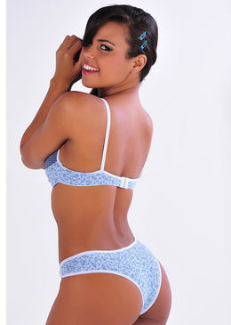 Conjunto de microfibras estampadas em composê. O soutien é modelo básico de microfibras estampadas em composê, com dobra no bojo, bojo cortinão, viés liso, alças... 