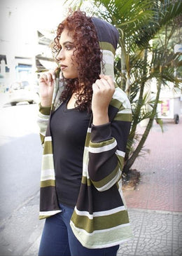 Cardigan Listrado c/ Capuz Poliester 