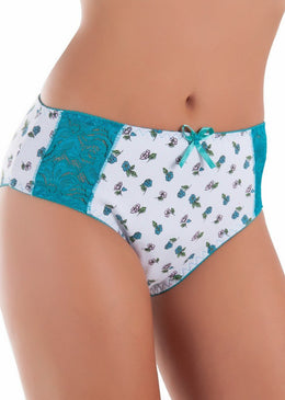 Calcinha confeccionada em algodão estampado, com um lindo detalhe de renda na lateral. Composição: 92% Algodão 08% Elastano Forro 100% Algodão 