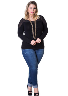 Marca: BerthageBlusa Plus Size Viscolycra com ChiffonComposição do produto: 94% viscose 6% elastanoImportante:- Os acessórios utilizados na produção das fotos não acompanham o produto. 