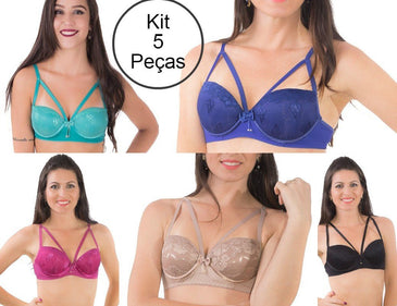 Descrição do Kitkit com 5 peças em cores e tamanhos variados de acordo com disponibilidade em estoque. Economize comprando kit. Descrição dos ProdutosSutiã strappy bra em microfibra... 