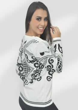 Blusa tricot Jacquard Estampas Azulejo  Composição 100% Acrílico                                   ... 