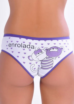 Calcinha de cotton liso com estampa silk com glitter e viés liso. O cotton é um tecido confortável e que absorve o suor, evitando assaduras.... 