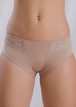 Calça de romantic lisa com três cortes na parte da frente e renda na horizontal nas laterais. A romantic é um tecido leve e macio.... 