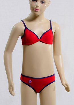 Conjunto juvenil de romantic lisa com botão de desenhos. O soutien é modelo básico, de romantic lisa, com bojo cortininha, viés liso, alças finas feitas... 