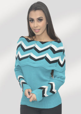 Blusa Tricô Manga e Gola Listrada Composição 100% Acrílico 