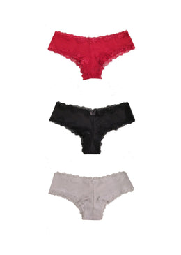 Kit 03 contendo calcinhas glamour em rendaLinda calcinha em Microfibra e Elastano com Renda Glamour em Poliamida e Forro de Algodão.Sensual, confortável e anatômica.Composição: 90%... 