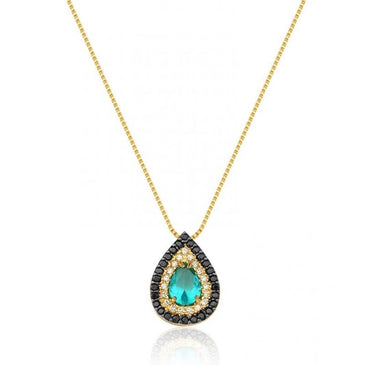   Colar Le Diamond Gota Verde. Folheado a ouro 18k com corrente veneziana e pingente de gota com galeria de zircônias e turmalina paraíba Dimensão:... 