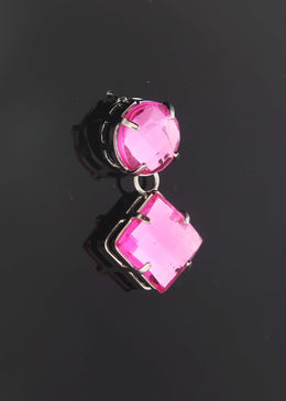 Kit 3 pares de brinco de inox com pedra acrílica rosa 1,6 cm 
