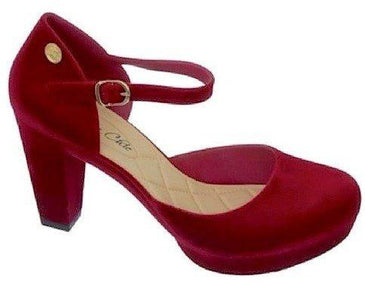 Sapato femininoMaterial PVC flocadoSalto 9 cmMeia para 2,5 cm 