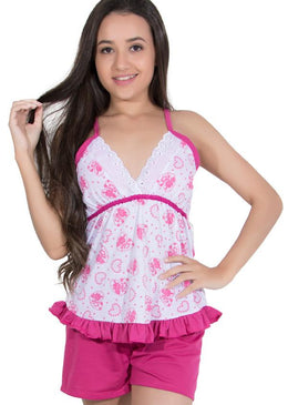 Lindo Babydoll confeccionado em malha. Modelagem soltinha e com ótimo caimento, o tecido macio e suave para proporcionar maior conforto.Composto por camiseta estampada, decote em... 