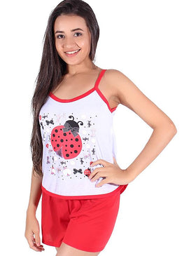 Babydoll confeccionado em malha tecido levinho, confortável e com ótimo caimento.Camiseta estampada, alças e acabamento em viés, o shortinho com tecido liso.Composição:100% Poliéster. 