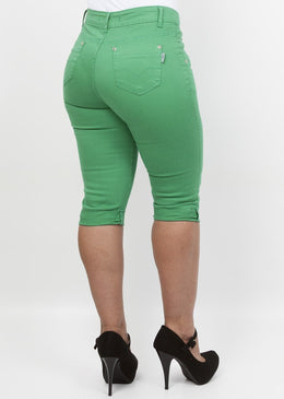 Bermuda Jeans Feminina Bordada Confort Cintura Alta, com 97% Algodão e 3% Elastano 