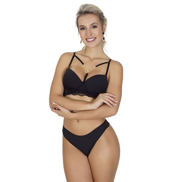 Sutiã modelo push up com bojo revestido em microfibra, pala de renda e uma linda alça strappy detalhada com bijuteria, dando maior sofisticação a peça. Perfeito... 