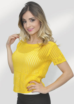Blusa Cropped linha rendada manguinha e barra trabalhada Composição 100% Acrílico                            ... 