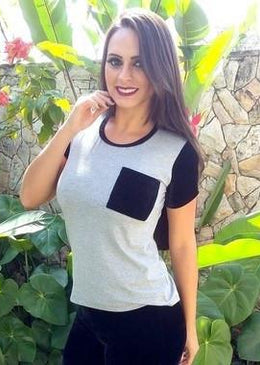 Blusa básica de malha viscolycra com detalhes em veludo nas mangas, bolso e gola. Peça básica que combina com vários looks. Tecido: Viscolycra com veludo.... 