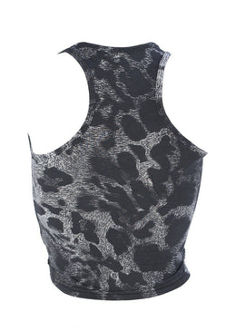 Blusa Fitness Poliamida Angel Estampado com Preto modelando o corpo feminino para correr caminhar malhar na Academia no Crossfit Funcional nas aulas de Pilates Ioga... 