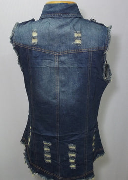 KIT COM 02 Coletes Longo Jeans Feminino Azul Escuro Rasgado Medidas:P - Corresponde - 36/38Altura 65 Cm x Busto 80 Cm  M - Corresponde - 40/42Altura 67 Cm... 