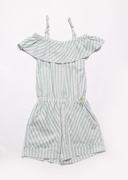 Macaquinho infantil ombro a ombro, com babados.Com elástico na cintura e alça regulável Ideal para dias ensolarados e brincar no parque.SKU: DKMF8Composição: 100% Algodão. TABELA DE... 